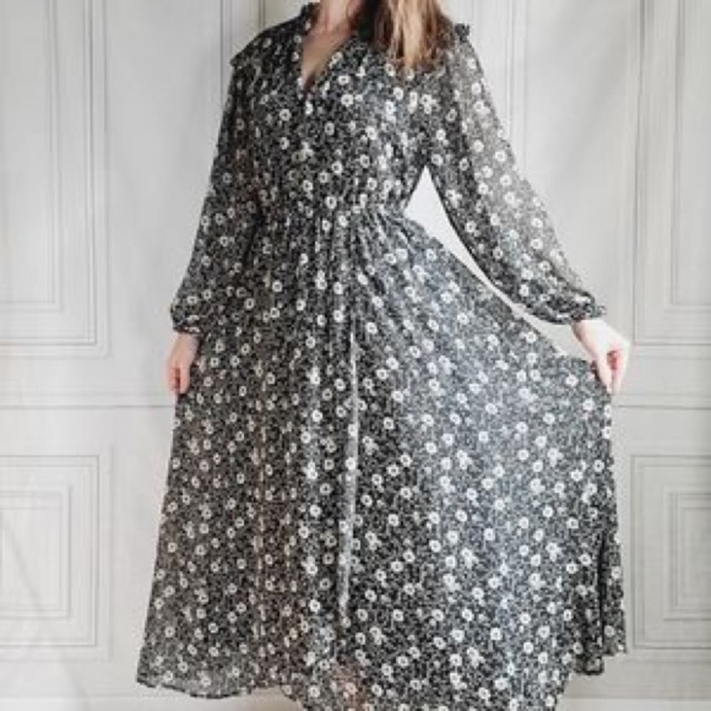 Mango Chiffon Floral Print Dress New
